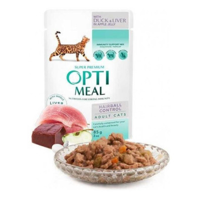 Optimeal Adult Cats Hairball Control Duck Liver 85 г вологий корм для котів з качкою