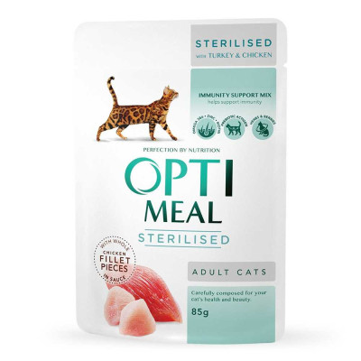 Optimeal Sterilised Turkey 85 г влажный корм для стерилизованных кошек с индейкой в соусе