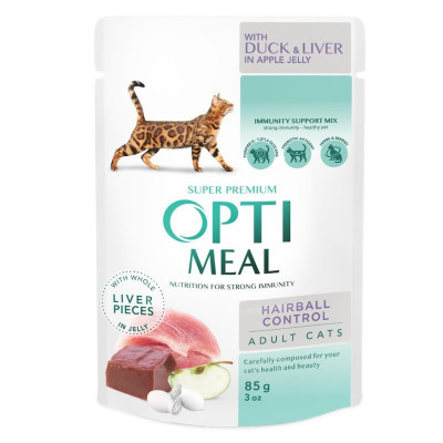 Optimeal Adult Cats Hairball Control Duck Liver 85 г вологий корм для котів з качкою