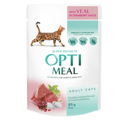 Optimeal Adult Cats Veal in Cranberry 85 г вологий корм з телятиною в журавлинному соусі для котів