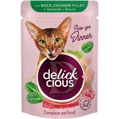 Delickcious Chef’s Dusk Chicken Fillet 85 г вологий корм для котів з качкою та куркою, шматочки в соусі