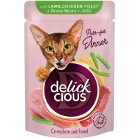 Delickcious Chef’s Lamb Chicken Fillet 85 г вологий корм для котів з ягням та куркою, шматочки в желе