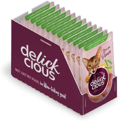 Delickcious Chef’s Lamb Chicken Fillet 85 г вологий корм для котів з ягням та куркою, шматочки в желе
