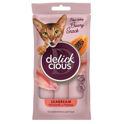 Delickcious Chef’s Creamy Snacks Seabream Papaya 4x15 г кремове ласощі для котів з дорадо та папайєю