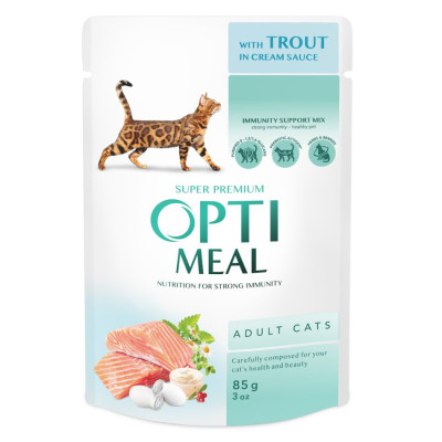 Optimeal Adult Cats Trout Cream Sause 85 г вологий корм для котів з фореллю в кремовому соусі