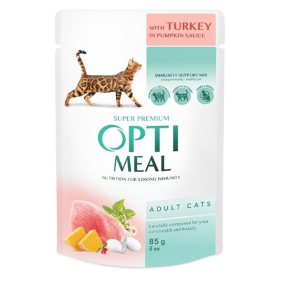 Optimeal Adult Cats Turkey Pumpkin Sauce 85 г вологий корм з індичкою в гарбузовому соусі для котів