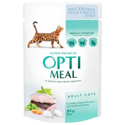 Optimeal Adult Cats Cod Fish Vegetable 85 г вологий корм для котів з тріскою в желе