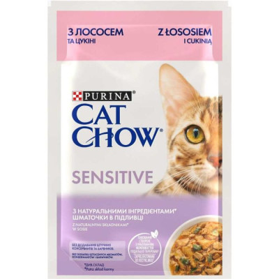 Вологий корм для котів Cat Chow Sensetive з лососем та цукіні 26х85 г
