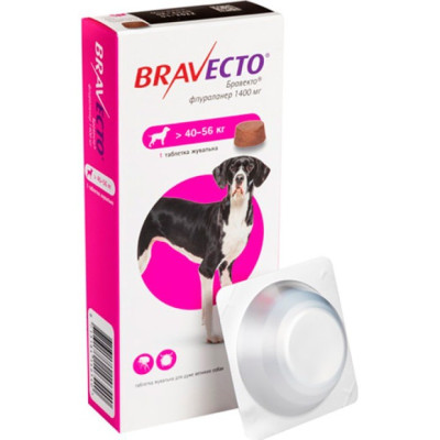 Жувальна таблетка Bravecto від бліх та кліщів для собак гігантських порід від 40 до 56 кг Жувальна таблетка Bravecto від бліх та кліщів для собак гігантських порід від 40 до 56 кг