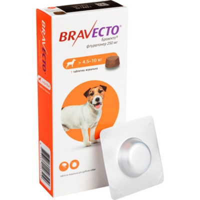 Жувальна таблетка Bravecto від бліх та кліщів для собак з вагою 4.5-10 кг Жувальна таблетка Bravecto від бліх та кліщів для собак з вагою 4.5-10 кг