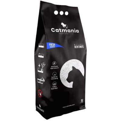 Бентонітовий наповнювач Catmania Fresh для котів натуральний білий грудкуючий 5л, 4.25кг Бентонітовий наповнювач Catmania Fresh для котів натуральний білий грудкуючий 5л, 4.25кг