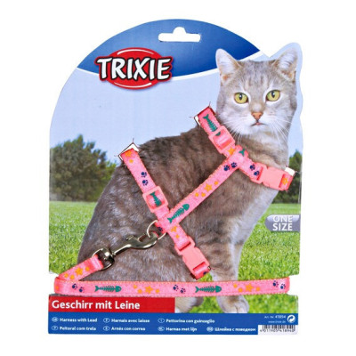 Поводок+шлея для кошек Trixie Cat Harness with Leash нейлоновая, 22-36 см, 1.2 м