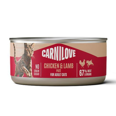 Carnilove Chicken & Lamb 100 г вологий корм для котів з куркою та ягням Carnilove Chicken & Lamb 100 г вологий корм для котів з куркою та ягням