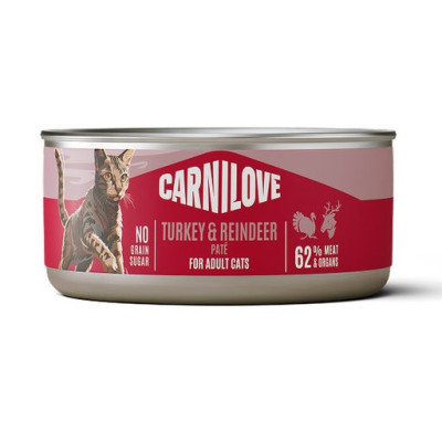 Carnilove Turkey & Reindeer 100 г вологий беззерновий корм для дорослих котів з індичкою та олениною Carnilove Turkey & Reindeer 100 г вологий беззерновий корм для дорослих котів з індичкою та олениною