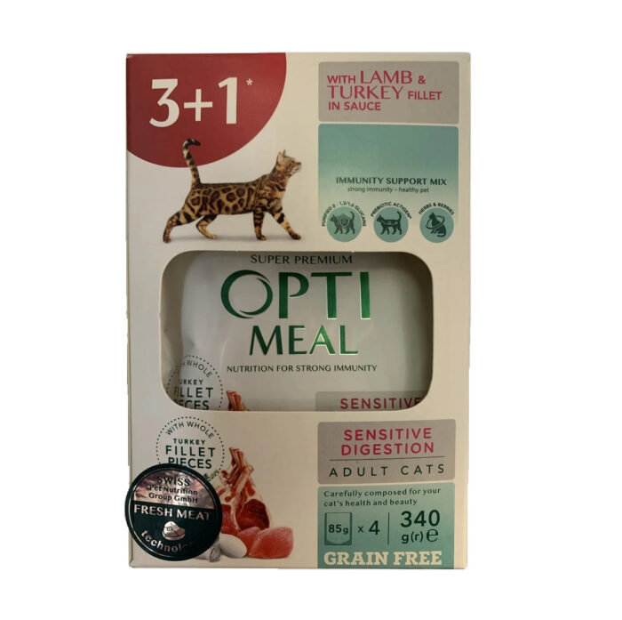 Optimeal Sensitive Digestion Lamb & Turkey для кошек с ягненком набор (3+1) 340 г — изображение 2