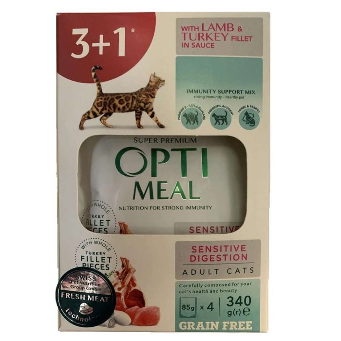 Optimeal Sensitive Digestion Lamb & Turkey для кошек с ягненком набор (3+1) 340 г — изображение 2