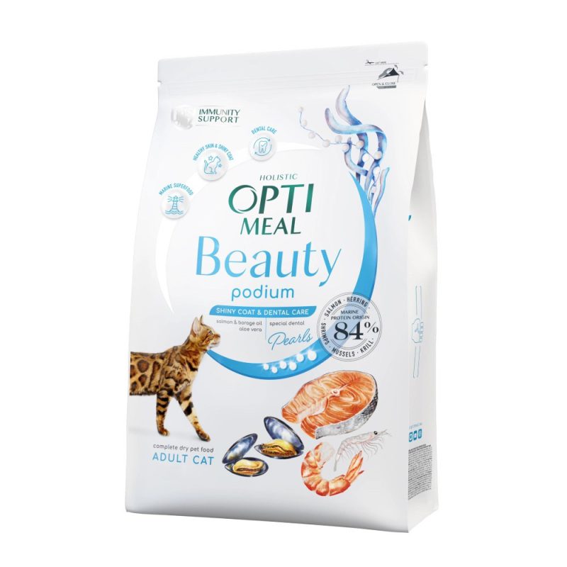 4005373411_optimeal-cat-beauty.jpg Optimeal Cat Beauty Podium шерсть и уход за зубами для кошек из морепродуктов 4 кг — изображение 1