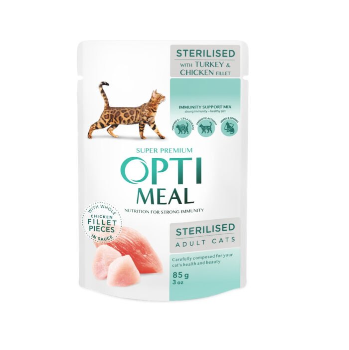 Optimeal Sterilised Turkey с индейкой для стерилизованных кошек 12х85 г — изображение 2
