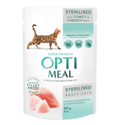Optimeal Adult Cats Sterilised Turkey & Chicken - влажный корм с индейкой и куриным филе в соусе для стерилизованных и кастрированных кошек