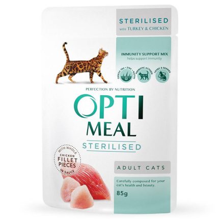 Optimeal Adult Cats Sterilised Turkey & Chicken - влажный корм с индейкой и куриным филе в соусе для стерилизованных и кастрированных кошек
