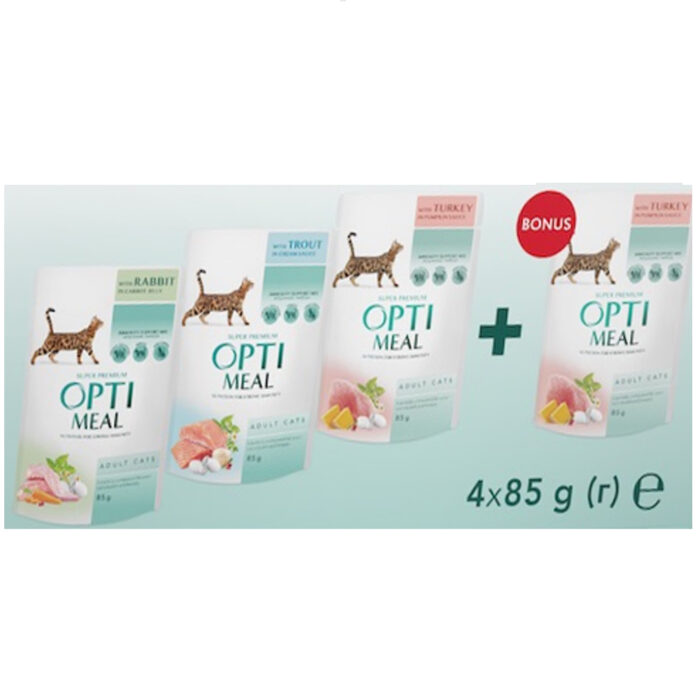 Optimeal Adult Cats Multi Taste №4 для кошек ассорти набор (3+1) 340 г — изображение 2