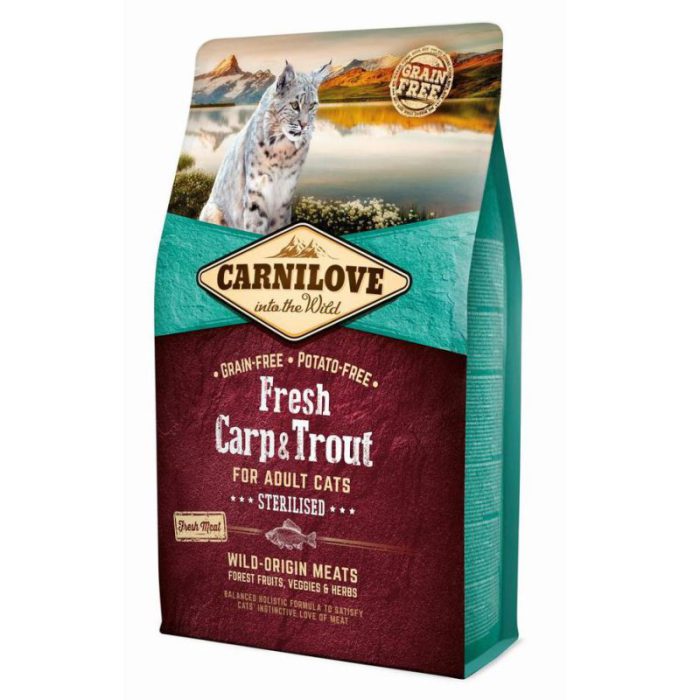 Carnilove Carp Trout Sterilised 6 кг сухой корм для стерилизованных кошек с карпом и форелью Carnilove Carp Trout Sterilised 6 кг сухой корм для стерилизованных кошек с карпом и форелью