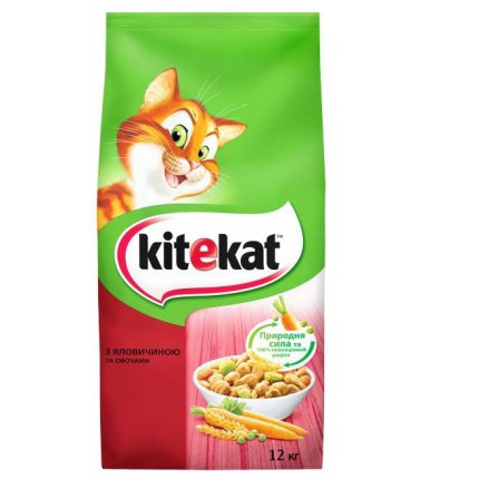 Kitekat сухой корм для кошек с говядиной и овощами 12 кг