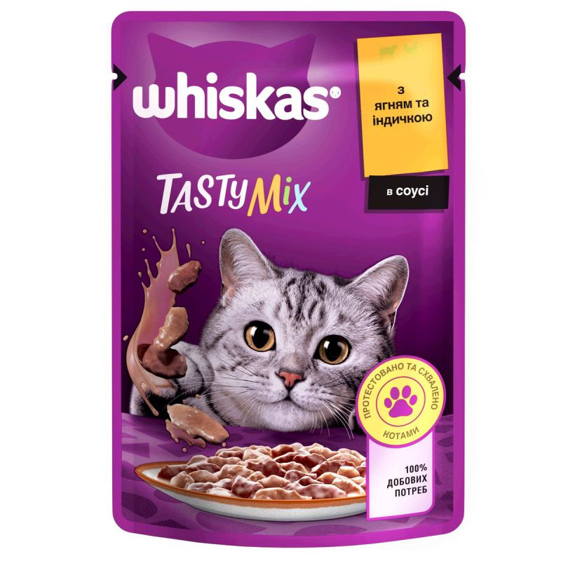 Whiskas Tasty Mix влажный корм для кошек с ягненком и индейкой в соусе 28х85 г Whiskas Tasty Mix влажный корм для кошек с ягненком и индейкой в соусе 28х85 г