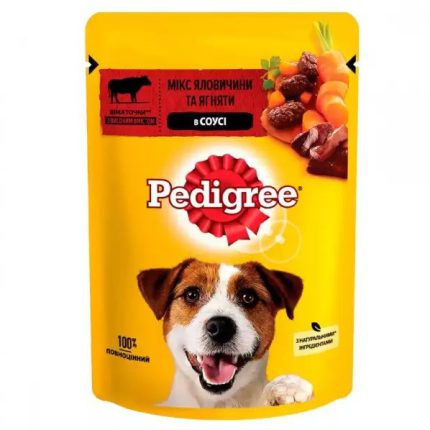 Pedigree Beef & Lamb 24×100 г влажный корм для собак с говядиной и ягнёнком в соусе