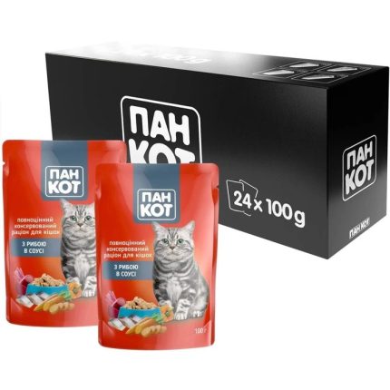 Пан Кот Рыба 24х100 г влажный корм для кошек в рыбном соусе
