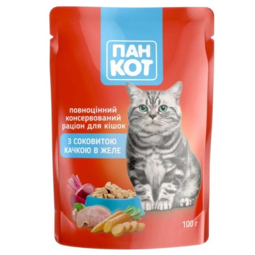 Пан Кот Утка 24х100 г влажный корм для кошек с уткой в желе Пан Кот Утка 24х100 г влажный корм для кошек с уткой в желе