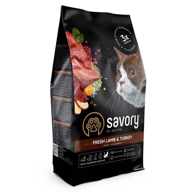 Savory Sensitive Digestion Fresh Lamb Turkey 400 г сухой корм для кошек с чувствительным пищеварением с ягнёнком и индейкой Savory Sensitive Digestion Fresh Lamb Turkey 400 г сухой корм для кошек с чувствительным пищеварением с ягнёнком и индейкой
