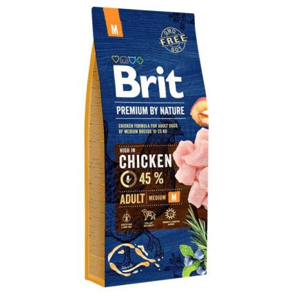 Brit Premium Adult Medium M 15 кг сухой корм для собак средних пород с курицей