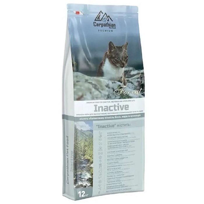 Carpathian Pet Food Inactive 12 кг cухой корм для кастрированных и стерилизованных кошек с курицей и палтусом Carpathian Pet Food Inactive 12 кг cухой корм для кастрированных и стерилизованных кошек с курицей и палтусом