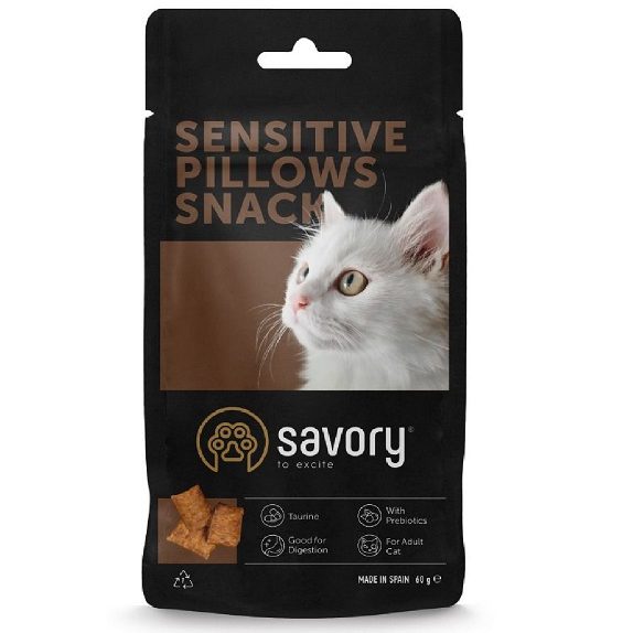 Savory Cats Snacks Pillows Sensitive Лакомство для котов с чувствительным пищеварением Savory Cats Snacks Pillows Sensitive 60 г