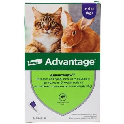 Капли Elanco Advantage от блох для кошек и кроликов от 4 до 8 кг 0 8 мл 1 пипетка